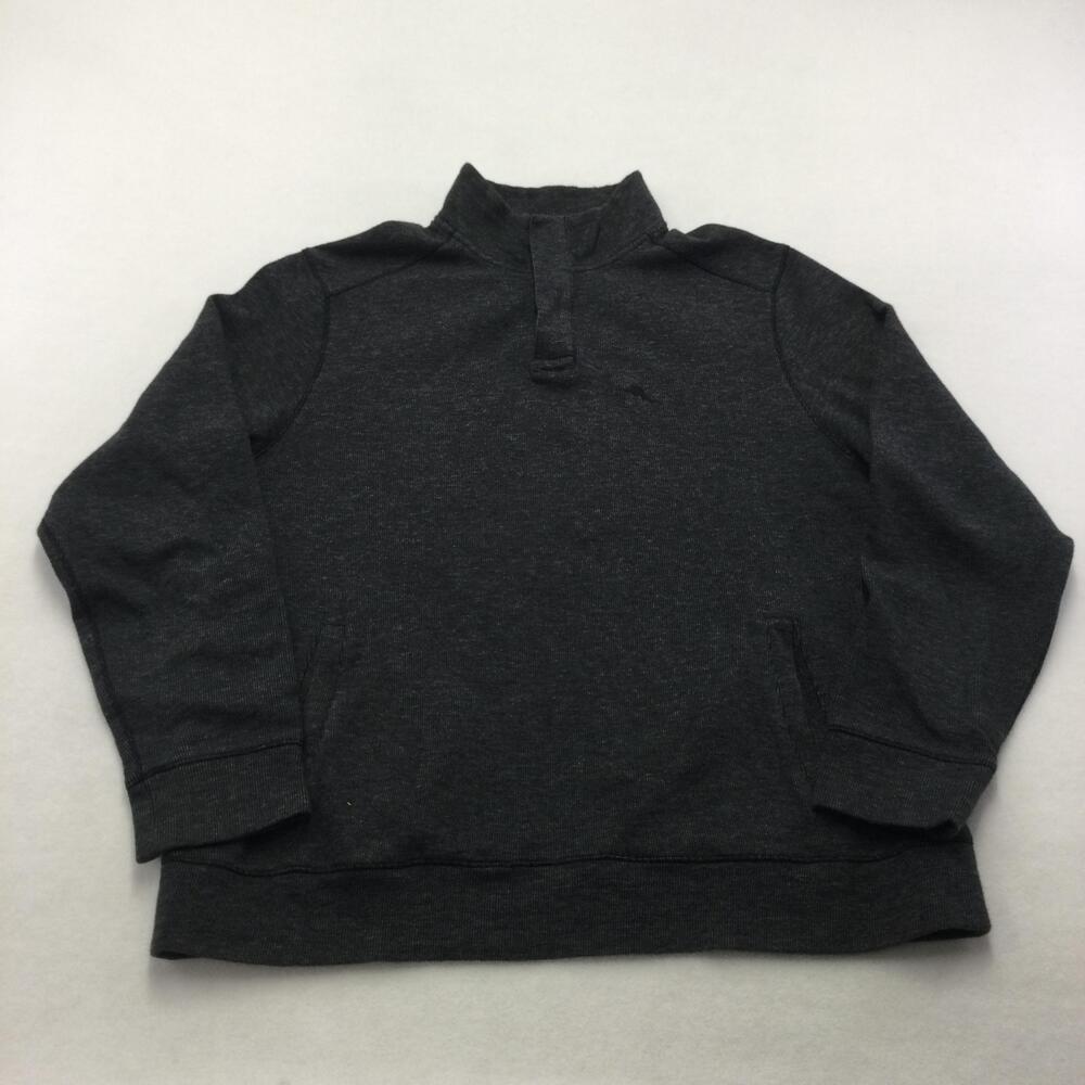 Tommy Bahama Sweater Mens Small Gray 1/4 Zip Mock Neck Pullover Knit Logo